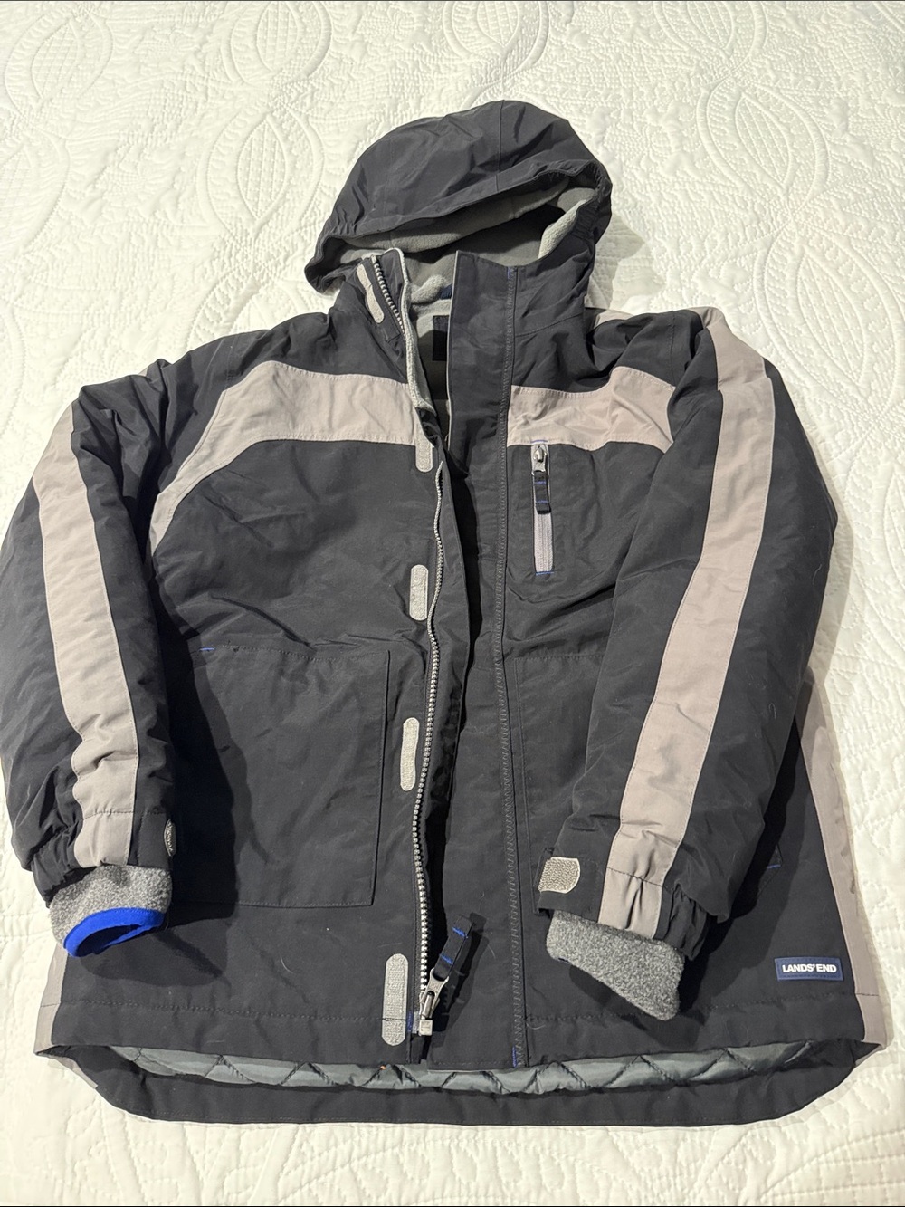 Lands' End Boys' Black and Gray Hooded Puffer Jacket